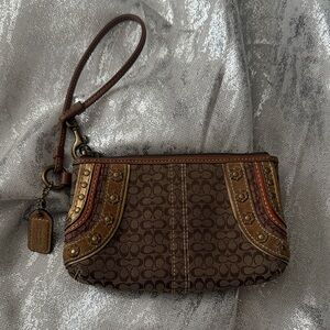 Coach Brown and Tan Signature Wristlet